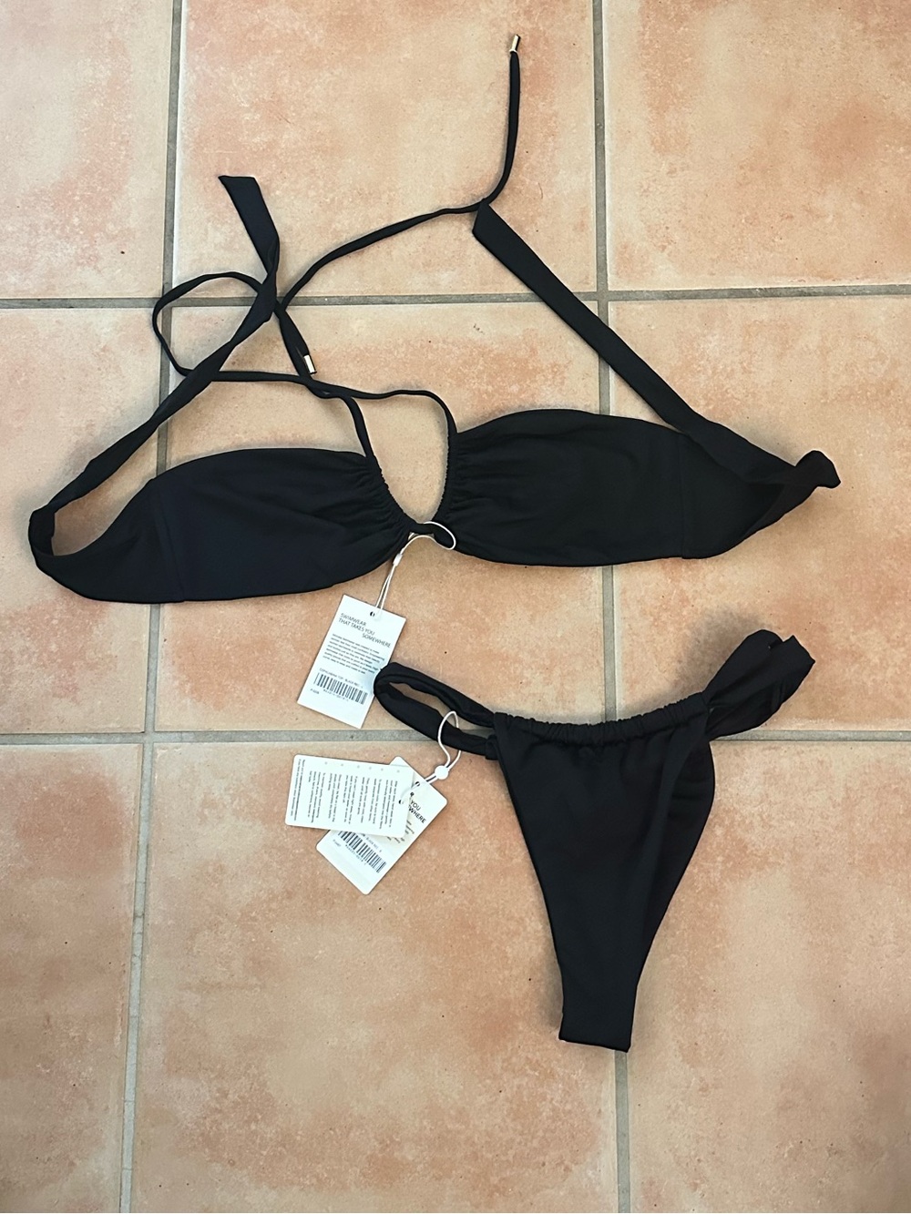 Monday Swimwear Black Tie-Halter Bikini Set